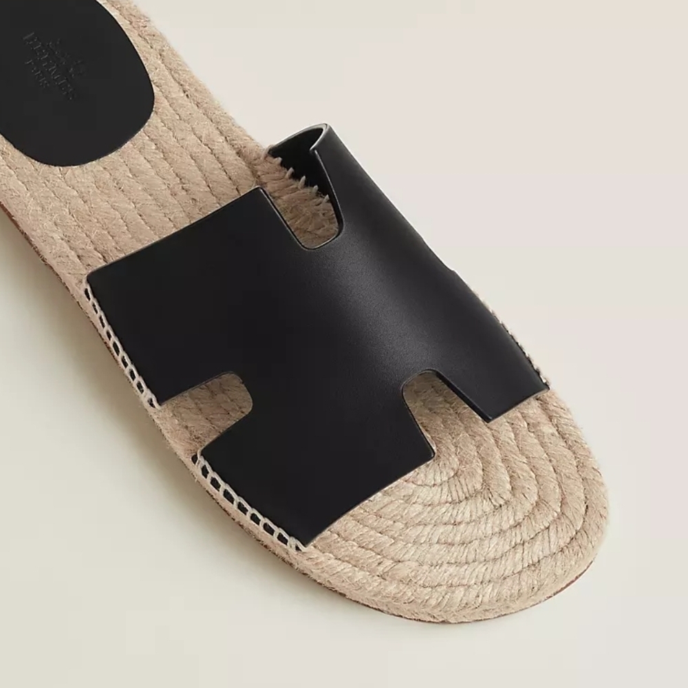 Hermès Black Antigua Espadrille Slide Sandals • NWOT